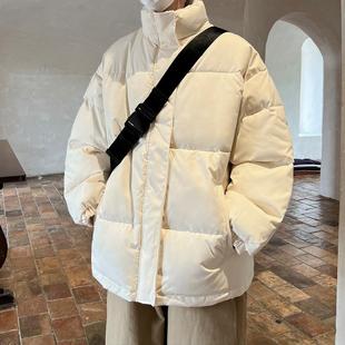 2024冬季男士羊羔毛里面棉衣纯色保暖棉服外套学生时尚港风
