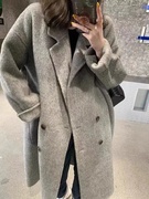 韩国高端澳洲羊绒大衣女中长款过膝灰色茧型小个子宽松羊毛呢外套
