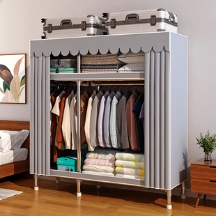衣柜家用卧室出租用加厚全钢架小户型，组装简易布衣柜(布，衣柜)衣橱加粗收纳