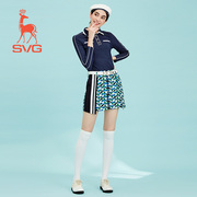 SVG高尔夫服装女装藏蓝色T恤上衣长袖春秋季球服女士时尚运动修身
