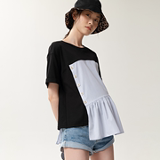SELLYNEAR 孕妇装条纹A摆T恤时尚宽松拼接短袖夏季薄款体恤上衣