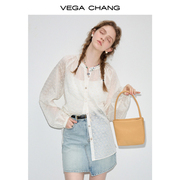 vegachang白衬衫女2024年夏设计(夏设计)感小众天丝绣花收腰显瘦衬衣