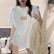 设计感小众韩版中长款短袖t恤女宽松纯棉，上衣2024夏季体恤潮