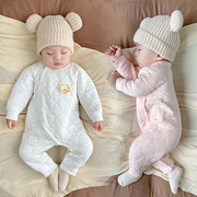 婴儿衣服秋冬加绒加厚保暖衣服，新生儿连体衣夹棉无骨宝宝哈衣