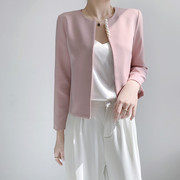 法式浅粉色小香风，外套女短款小西装，春秋气质开衫披肩外搭上衣