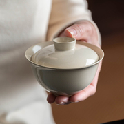 盖碗 二才草木灰家用大容量150粗陶泡茶碗复古陶瓷功夫茶具盖茶杯