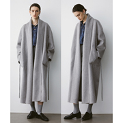 h家经典版型 110S超细羊绒羊毛锁温保暖 双面呢廓形浴袍大衣外套