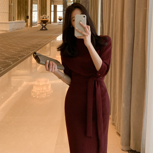 日韩休闲女装2024夏季连衣裙气质蝙蝠袖系带设计感开叉包臀裙