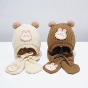 婴儿冬季帽子围巾两件套宝宝毛线，帽围脖套装，女童针织帽男童毛线帽
