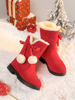 女童雪地靴2023年红色儿童女保暖加绒加厚冬季防水防滑时尚潮