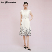 lakoradior拉珂蒂2024夏法式(夏法式)白色，刺绣中长款无袖收腰连衣裙