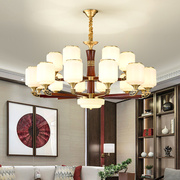 全铜新中式吊灯客厅灯，古典铜木实木复古卧室，灯大气中国风木艺灯具