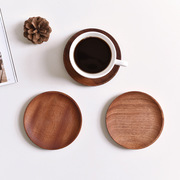 ins日式实木圆形盘子小木托盘咖啡餐厅小食物，碟子收纳盘拍照道具