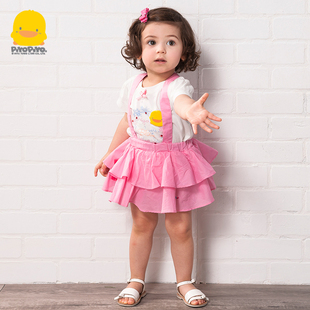 断码黄色小鸭公主裙1-2岁女童荷叶边裙子女宝吊带裙夏两件套