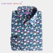 CotonDoux 法国品牌男女装时尚休闲透气精梳长袖个性花衬衫-路牌