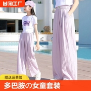 女童休闲套装夏季薄款中大童短袖t恤防蚊运动长裤韩版洋气两件套