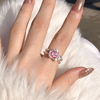s925银戒指女爱心粉钻戒指，女小众设计高级感开口尾戒指环素圈轻奢