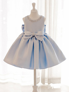 蓝色儿童主持人晚礼服裙女童礼服公主裙高贵钢琴表演高端小童裙子