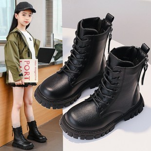 女童短靴冬季2023韩版英伦风儿童马丁靴加绒，小女孩宝宝皮靴子