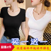 黑色t恤女短袖紧身韩版纯色体恤夏季时尚修身显瘦ins百搭短款上衣
