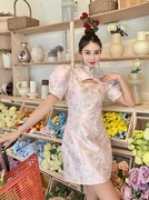 皇妃雅丽小众高定款国风新中式款，提花面料粉色系重工连衣裙l3665