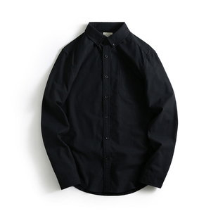 2020秋季男士牛津纺商务休闲基础款纯色，光板尖领长袖衬衫黑色