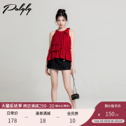 荷叶边系带红色衬衫女设计感小众夏季2024小个子无袖韩系上衣