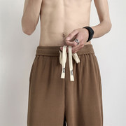 男士垂感棕色冰丝裤子夏季美式薄款休闲高街潮牌宽松直筒阔腿长裤