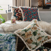 美式复古彩色图案提花抱枕套，客厅沙发靠垫酒店床头靠背样板间软装