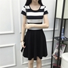 夏装连衣裙黑白条纹中长款短袖修身显瘦韩版女装连衣裙2023