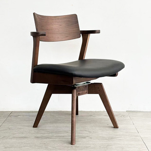 出口日本实木转椅餐椅纯实木，皮软包胡桃木扶手书桌椅水曲柳靠背椅