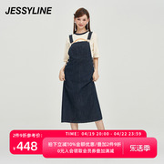 jessyline秋季女装杰茜莱长款牛仔背带连衣裙331112033