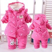 婴儿冬季加绒加厚棉衣，两件套装0-1岁2女童女，宝宝衣服冬装棉袄外套