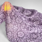 紫色 定制款加宽半透暗纹花朵立体褶皱雪纺面料衬衫汉服裙子布料