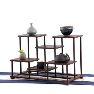 小博古架鸡翅木实木茶具茶壶，摆件紫砂壶花盆景，多肉架子桌面置物架