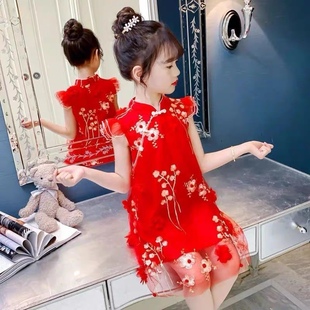女童连衣裙2023夏装儿童旗袍夏季裙子，洋气女孩中国风公主汉服