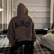 短款高腰拉链连帽卫衣外套，女2023年宽松大码露肚脐爵士舞上衣