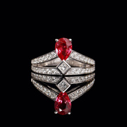 宝创集1.11克拉天然缅甸红宝石戒指18k金镶钻石女王求婚戒女
