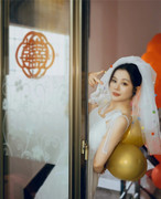 韩式彩色球短款头纱新娘，主婚纱超仙影楼婚纱，摄影样片森系头饰