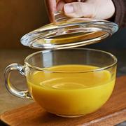 钢化玻璃杯带盖早餐杯带把大容量家用耐热微波炉洗碗机牛奶杯