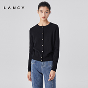 LANCY/朗姿早春圆领羊绒羊毛针织开衫宽松长袖软糯毛衣女