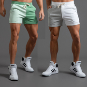 夏季纯棉美式运动短裤男款拼接撞色透气三分男士健身深蹲三分裤