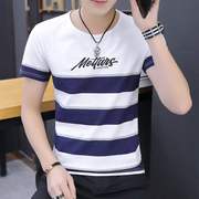 夏季短袖T恤男青少年条纹韩版男士T恤中学生时尚上衣打底衫