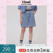 Eland衣恋牛仔短裤水洗高腰宽松短裤女A字裤夏季