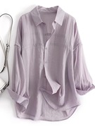 紫色雪纺衬衫女夏季宽松透气休闲防晒衫女长袖薄款外搭空调衫