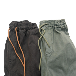 拼接灯笼日式复古做旧水洗休闲裤，两色宽松舒适抽绳阔腿长裤891