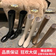 瘦腿神器~2023秋4.5cm跟韩版全皮长靴真皮加绒后拉链骑士靴
