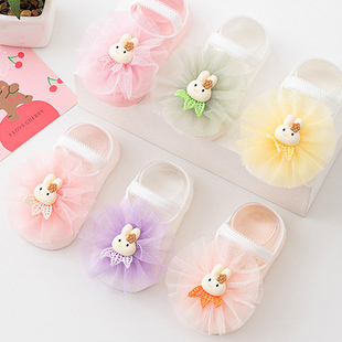婴儿夏季薄款船袜透气棉袜地板袜大花朵盒装女宝宝短袜公主袜子