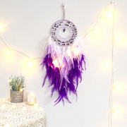 复古碎石紫水晶彩色羽毛捕梦网手工仙女仪式道具创意风铃装饰挂件