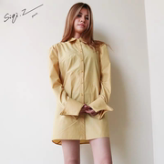 SIQIZ设计师款明黄色长袖衬衫24年长款宽松休闲遮肉显瘦
